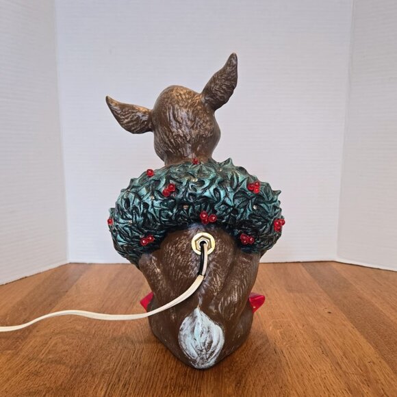 Rare Vintage Ceramic Light-Up Reindeer Figure w Wreath Christmas Decor 12” Works - Picture 5 of 6